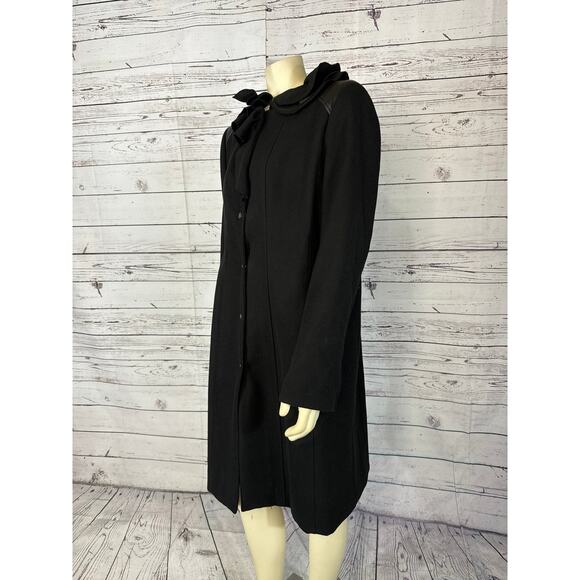 Elie Tahari 100% Wool Black Fitted Layered Leather Ruffle Collar Coat size XL - Picture 6 of 12